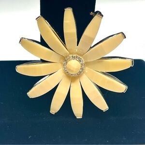 Vintage Liz Claiborne Cream Ivory Daisy Flower Brooch Rhinestone Center